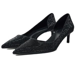 Zara Black Rhinestone Pointed Toe Kitten Heels